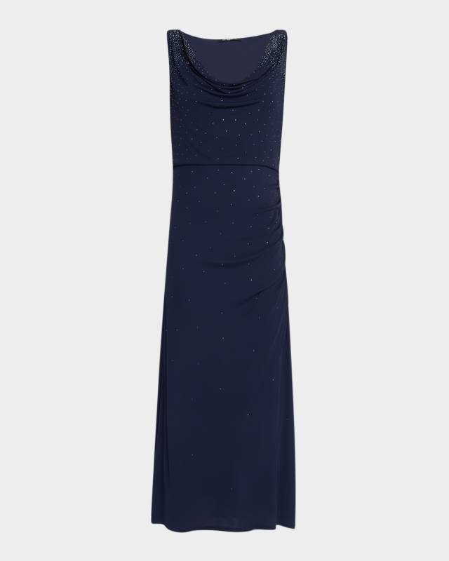 Mace Cowl-Neck Rhinestone Midi Dress